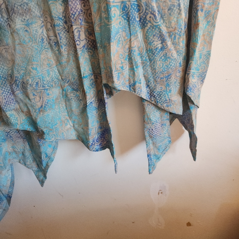 Plus Side Short Sleeve Tunic Beach Cover Floral Blue Gray Asymmetrical Hem 4x - Picture 8 of 10